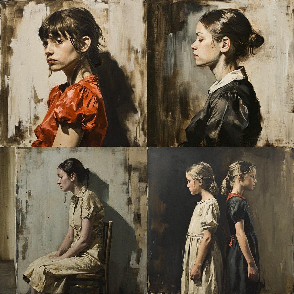 Michael Borremans style, Midjourney V6, render 1 of 4