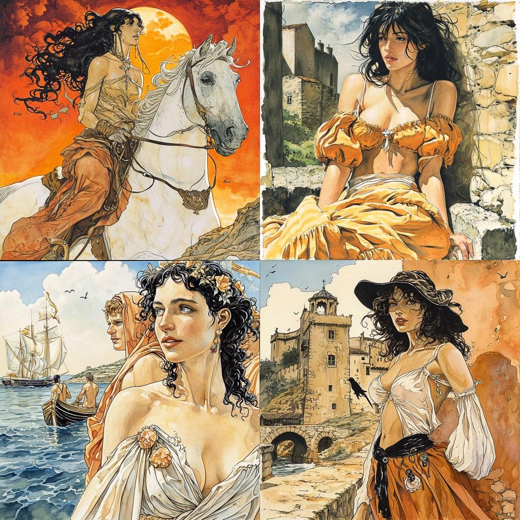 Milo Manara style, Midjourney V6, render 1 of 4