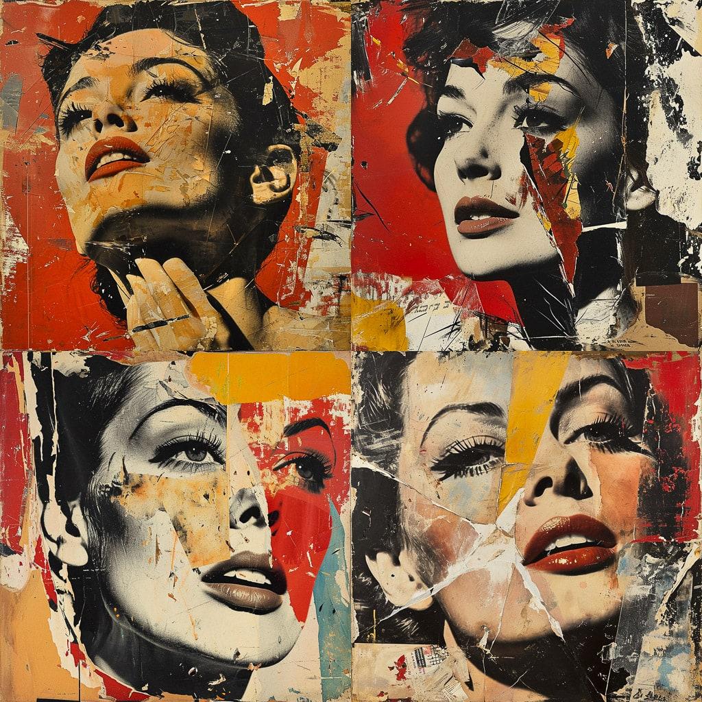 Mimmo Rotella style, Midjourney V6, render 1 of 4