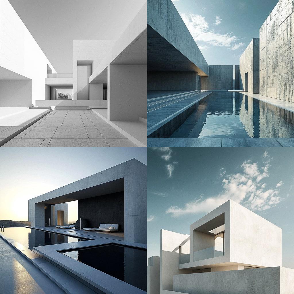 Minimalist architecture style, Midjourney V6, render 1 of 4