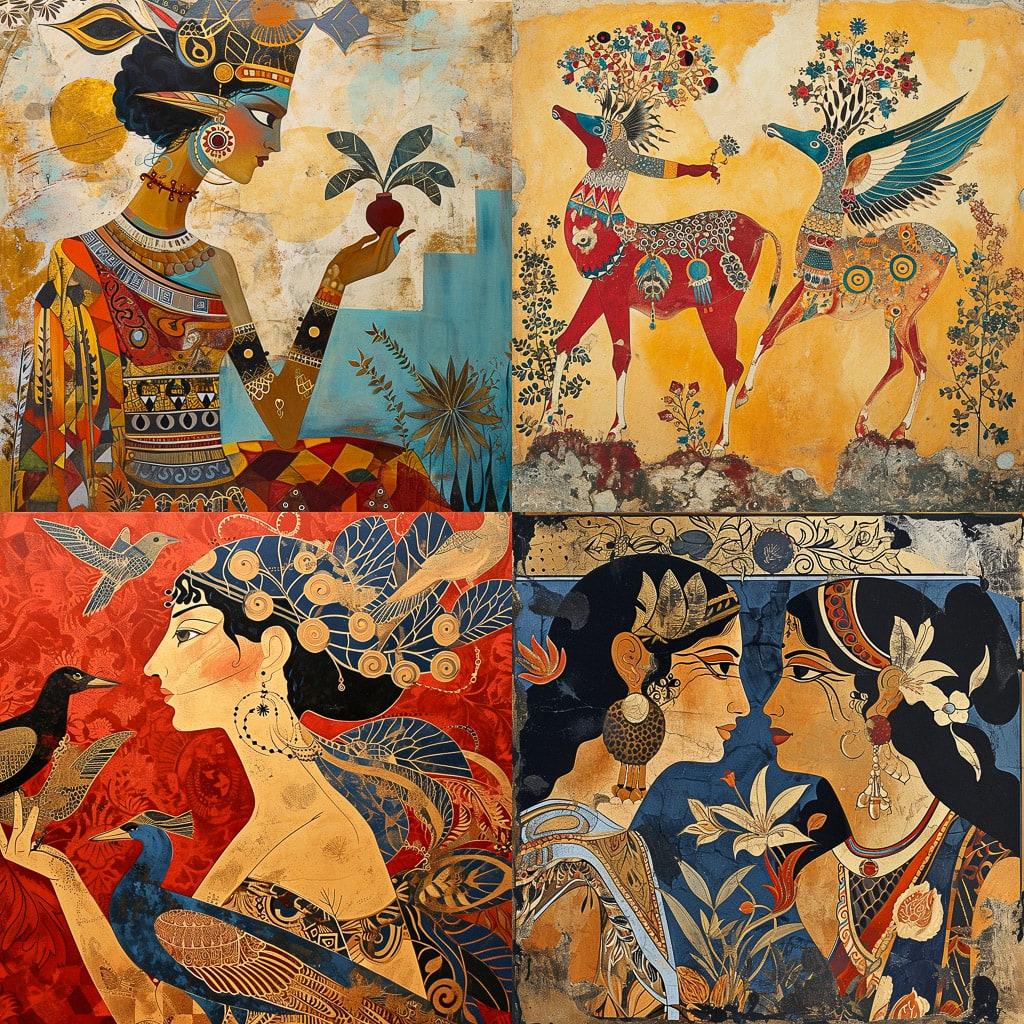 Minoan art style, Midjourney V6, render 1 of 4