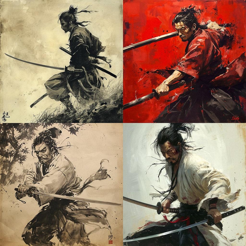 Miyamoto Musashi style, Midjourney V6, render 1 of 4