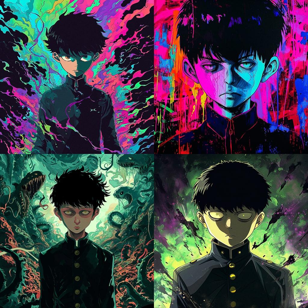 Mob Psycho 100 style, Midjourney V6, render 1 of 4