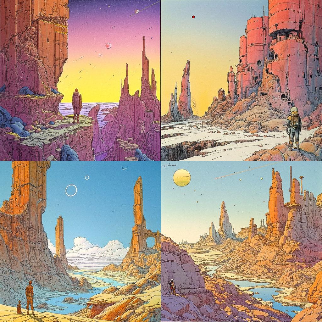Moebius style, Midjourney V6, render 1 of 4