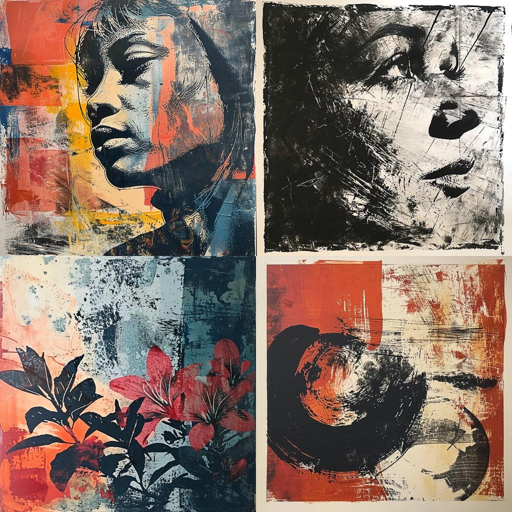 Monotype print style, Midjourney V6, render 1 of 4