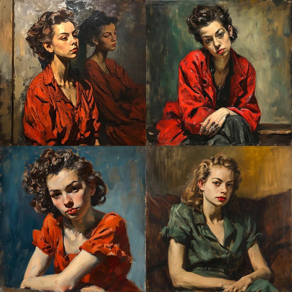 Moses Soyer style, Midjourney V6, render 1 of 4