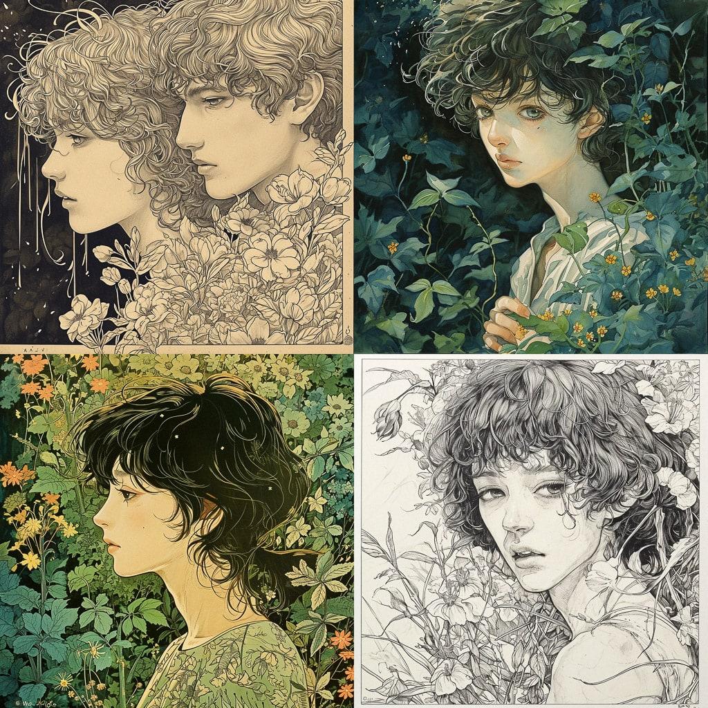 Moto Hagio style, Midjourney V6, render 1 of 4