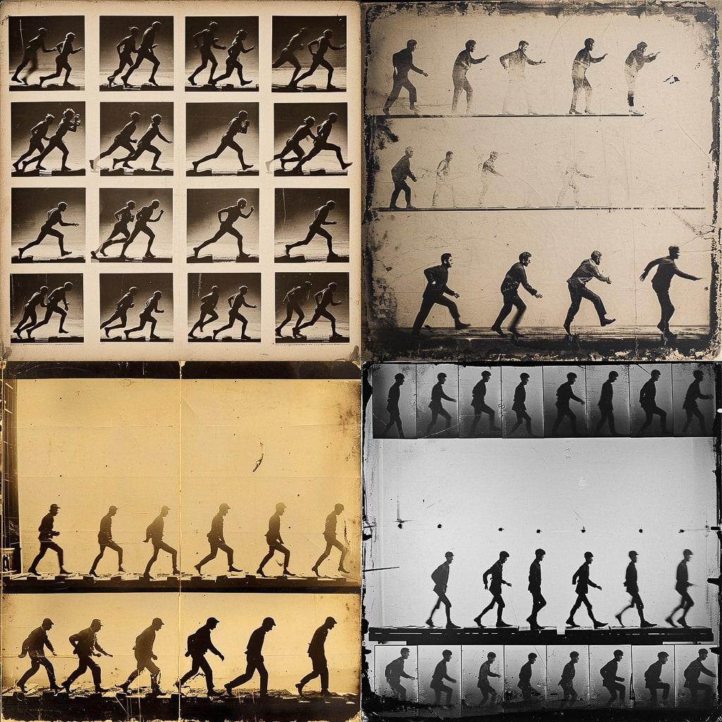 Muybridge sequence style, Midjourney V6, render 1 of 4