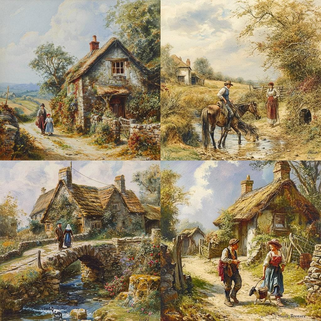 Myles Birket Foster style, Midjourney V6, render 1 of 4