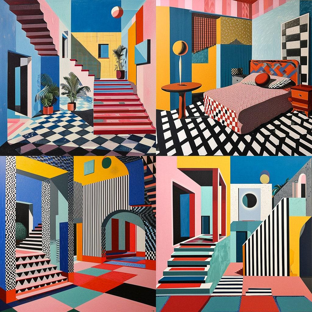 Nathalie Du Pasquier style, Midjourney V6, render 1 of 4