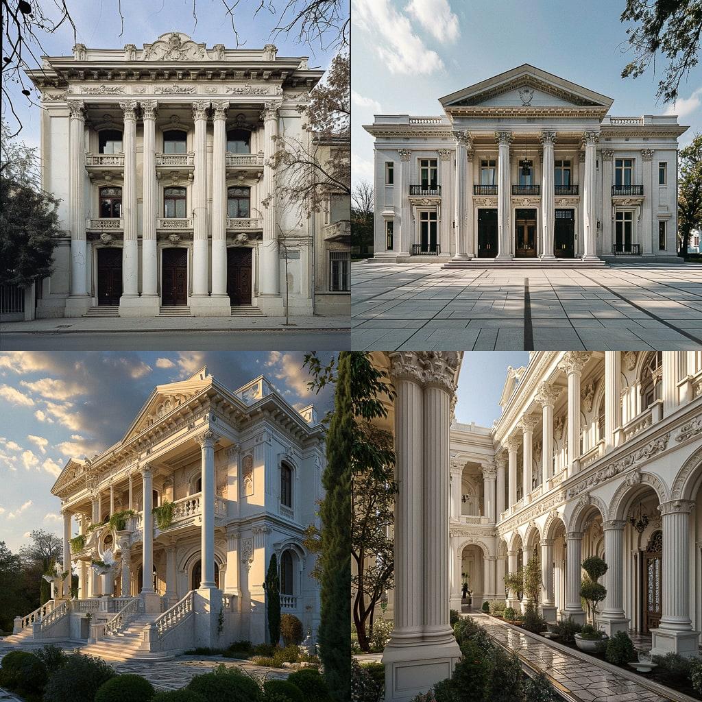 Neoclassical architecture style, Midjourney V6, render 1 of 4