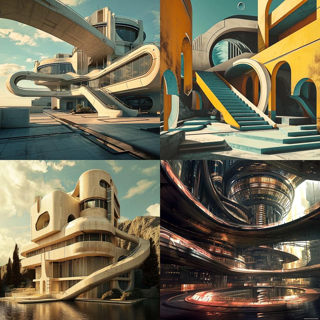 Neofuturist architecture style, Midjourney V6, render 1 of 4
