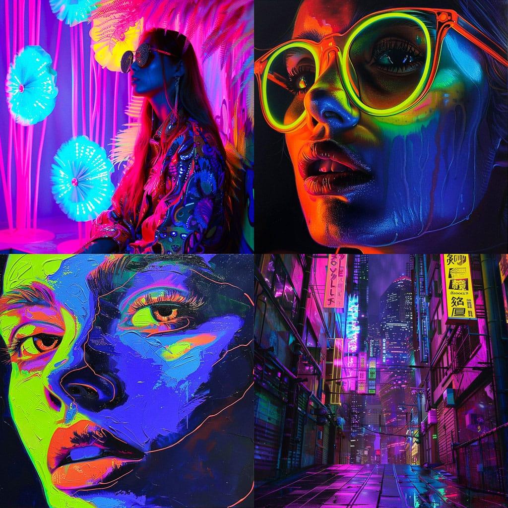 Neon colors style, Midjourney V6, render 1 of 4