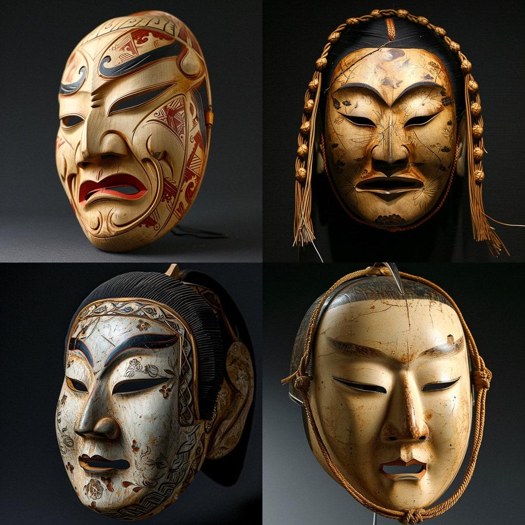 Noh Theater mask style, Midjourney V6, render 1 of 4