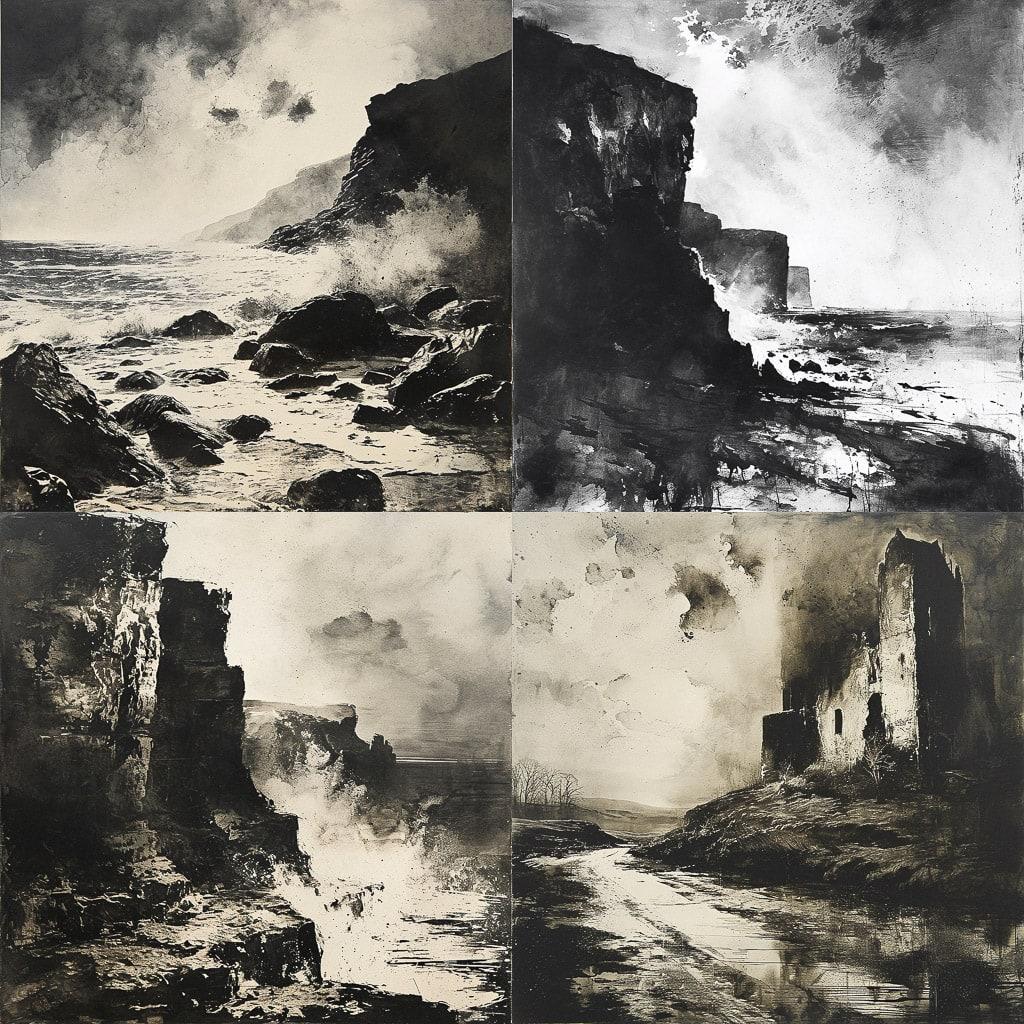 Norman Ackroyd style, Midjourney V6, render 1 of 4