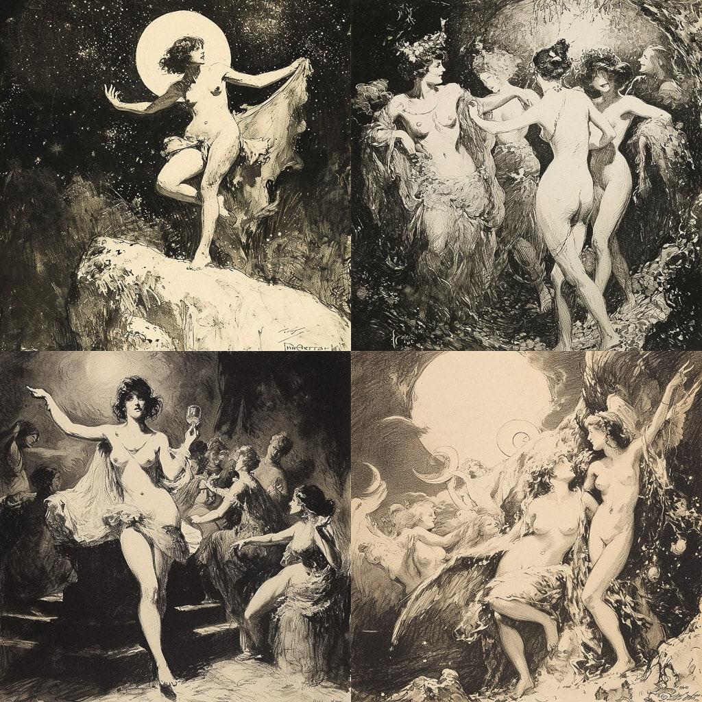 Norman Lindsay style, Midjourney V6, render 1 of 4