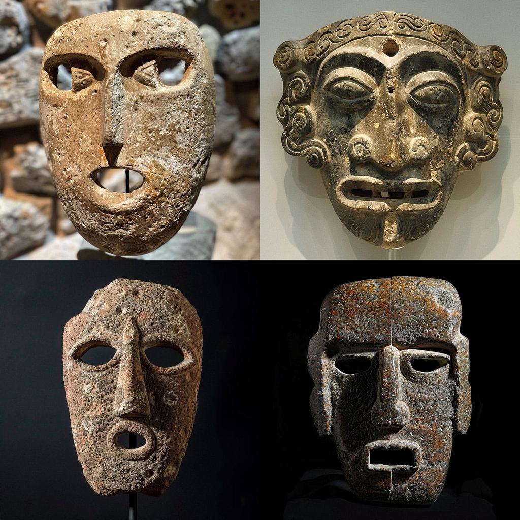 Nuragic mask style, Midjourney V6, render 1 of 4