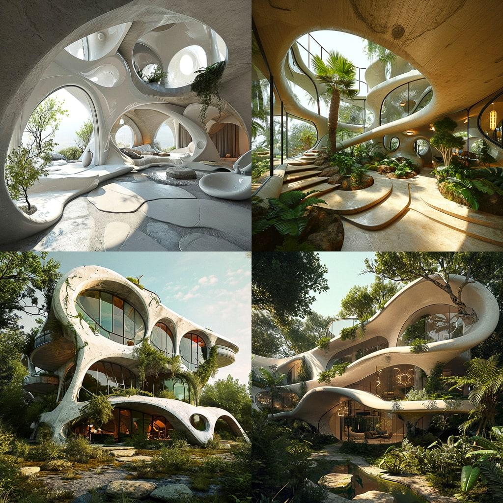 Organic architecture style, Midjourney V6, render 1 of 4
