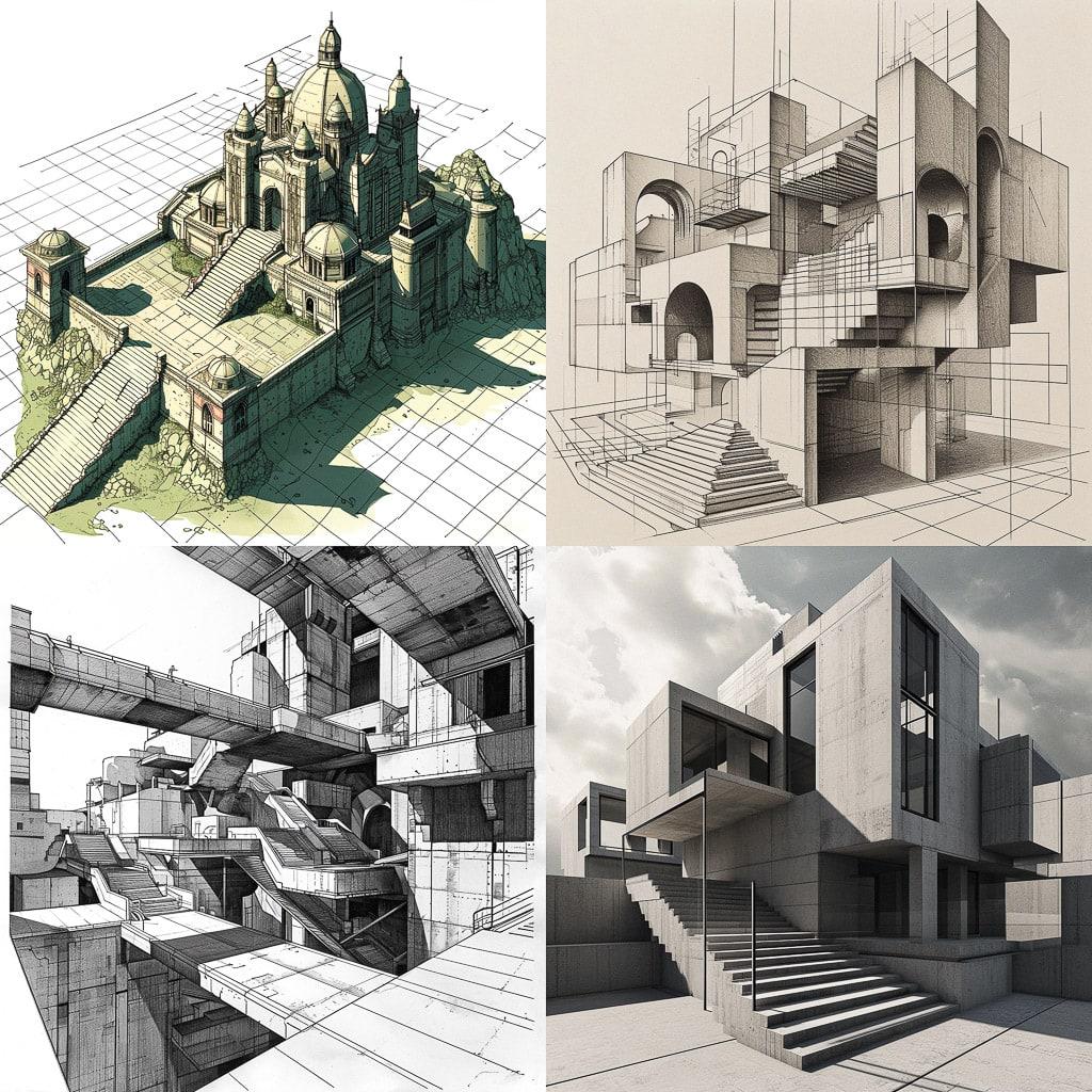 Orthographic view style, Midjourney V6, render 1 of 4