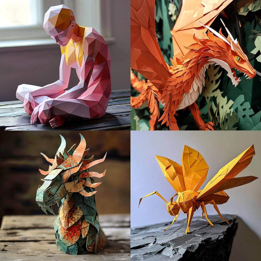 Papercraft style, Midjourney V6, render 1 of 4