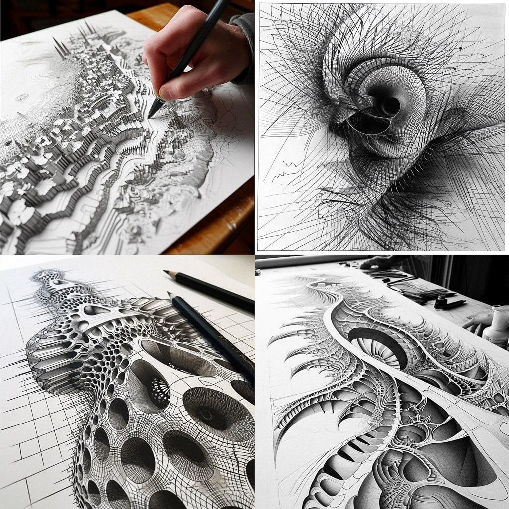 Parametric drawing style, Midjourney V6, render 1 of 4