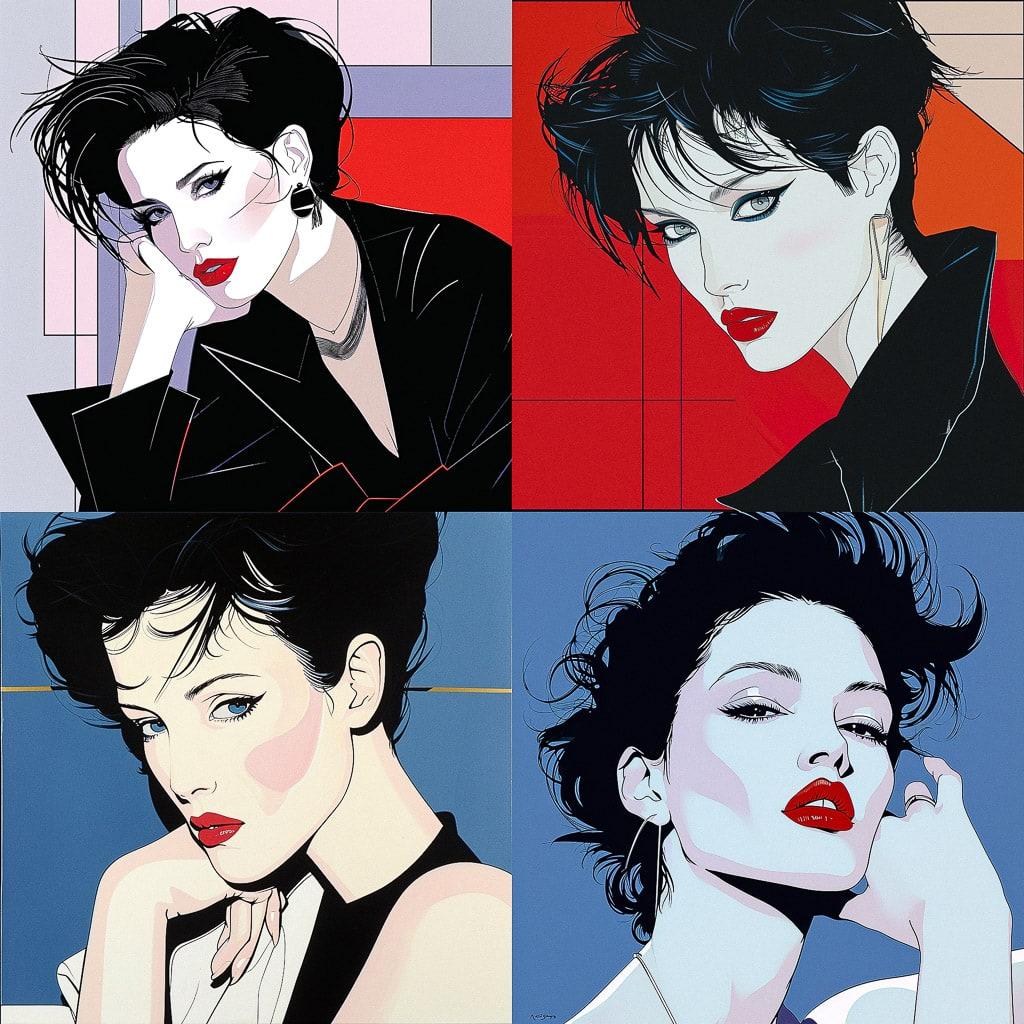 Patrick Nagel style, Midjourney V6, render 1 of 4
