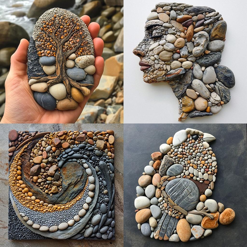 Pebble art style, Midjourney V6, render 1 of 4