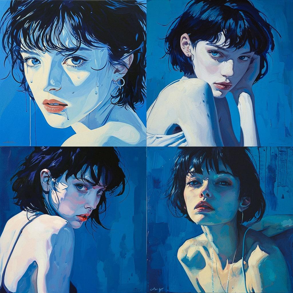Perfect Blue style, Midjourney V6, render 1 of 4