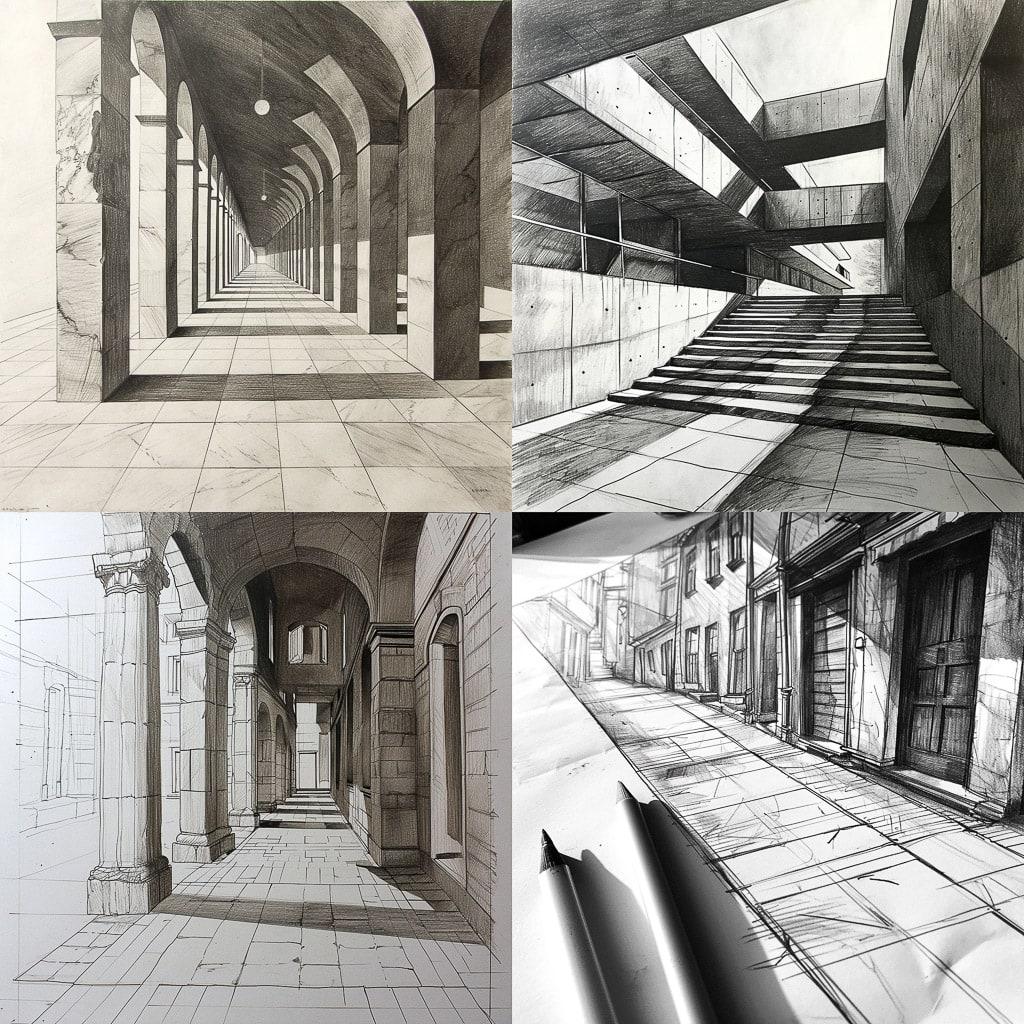 Perspective drawing style, Midjourney V6, render 1 of 4