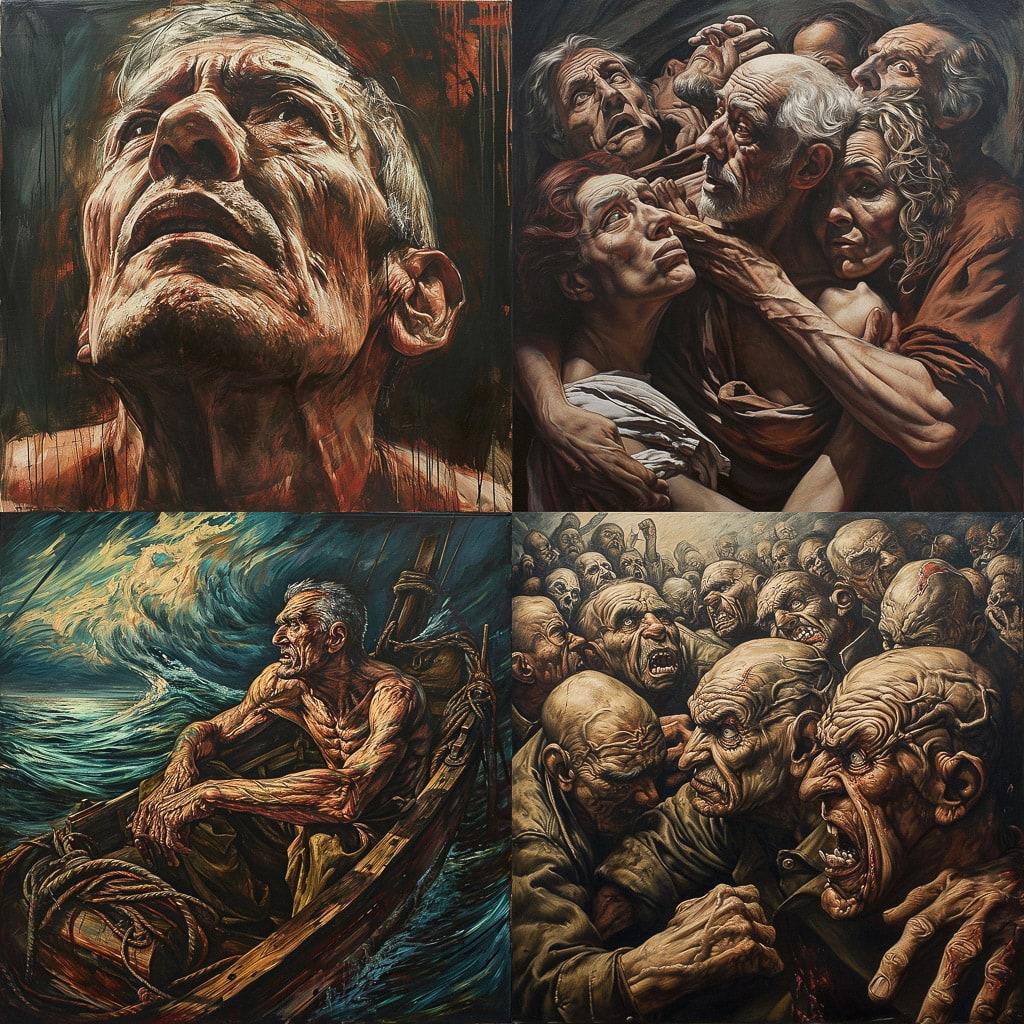 Peter Howson style, Midjourney V6, render 1 of 4