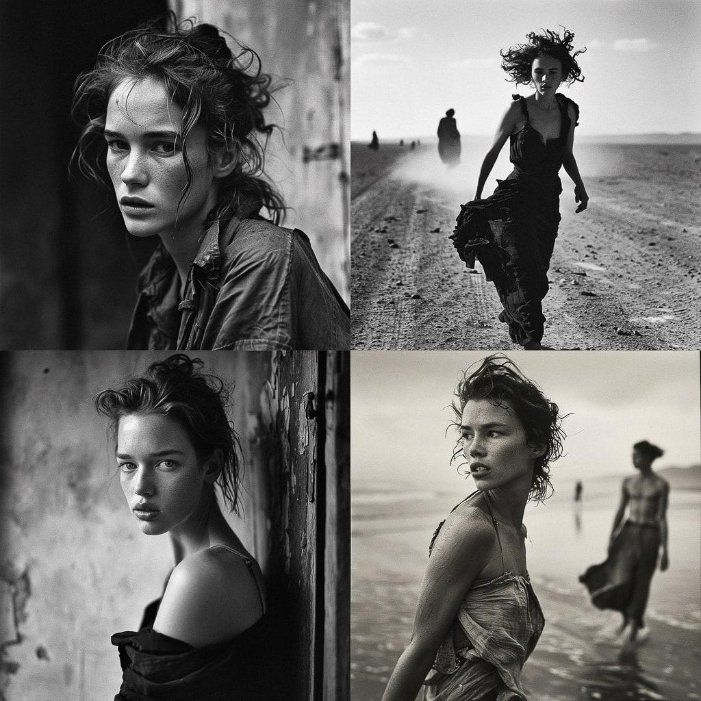 Peter Lindbergh style, Midjourney V6, render 1 of 4