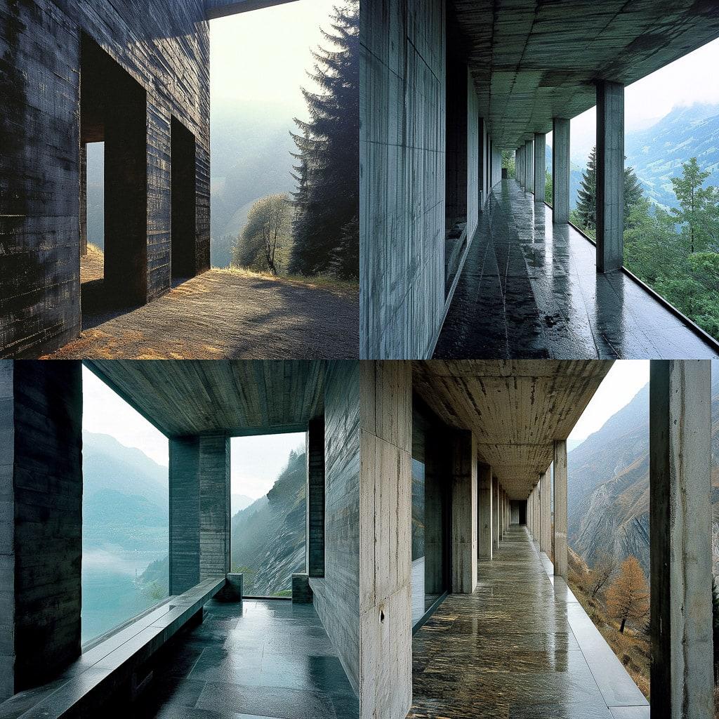 Peter Zumthor style, Midjourney V6, render 1 of 4