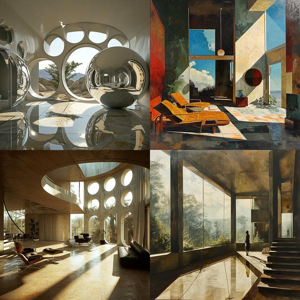 Philip Johnson style, Midjourney V6, render 1 of 4