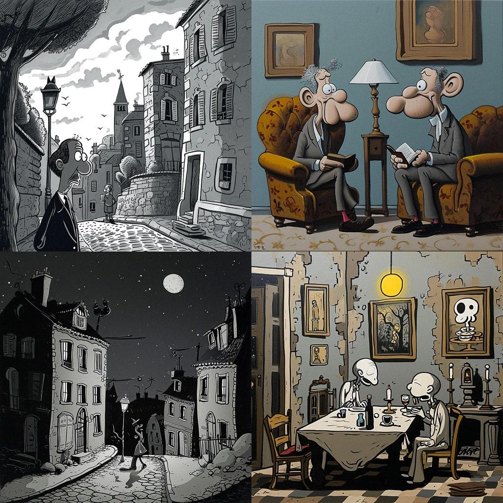 Philippe Geluck style, Midjourney V6, render 1 of 4