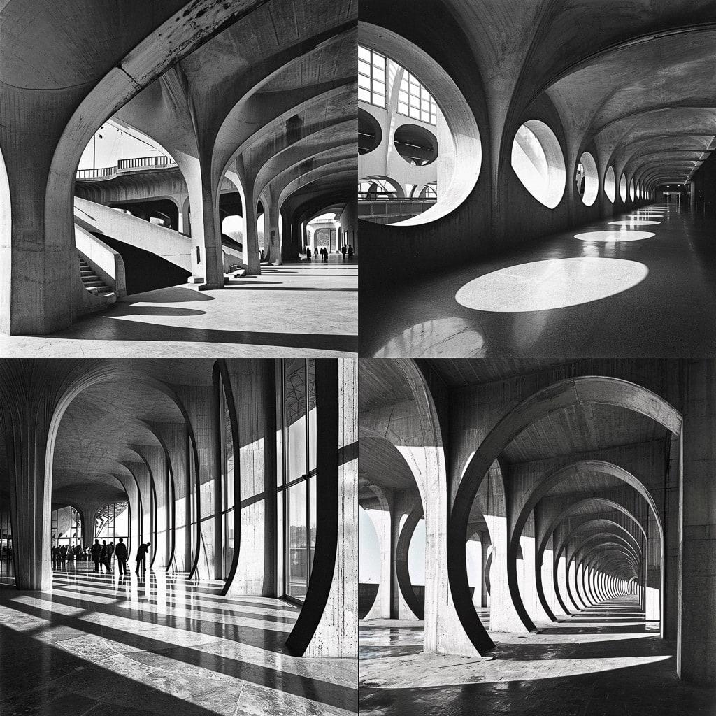 Pier Luigi Nervi style, Midjourney V6, render 1 of 4