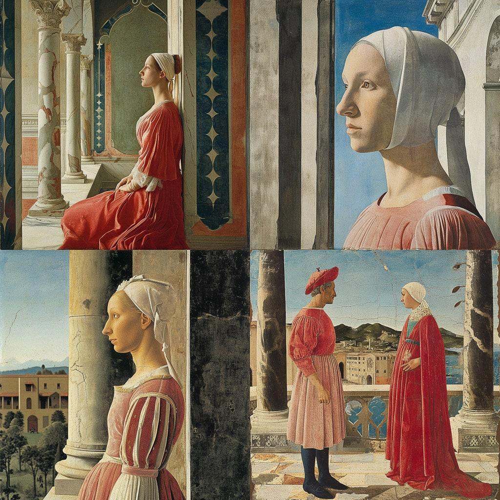 Piero della Francesca style, Midjourney V6, render 1 of 4