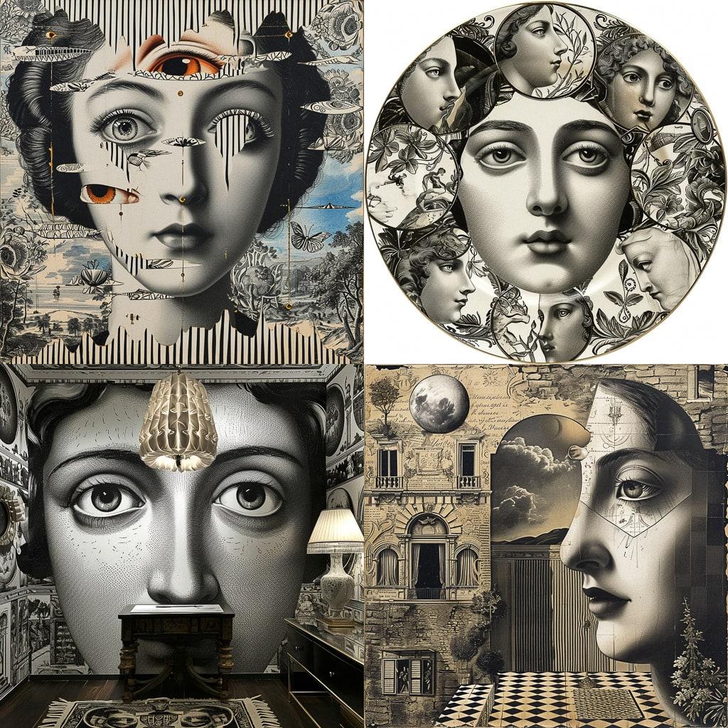 Piero Fornasetti style, Midjourney V6, render 1 of 4