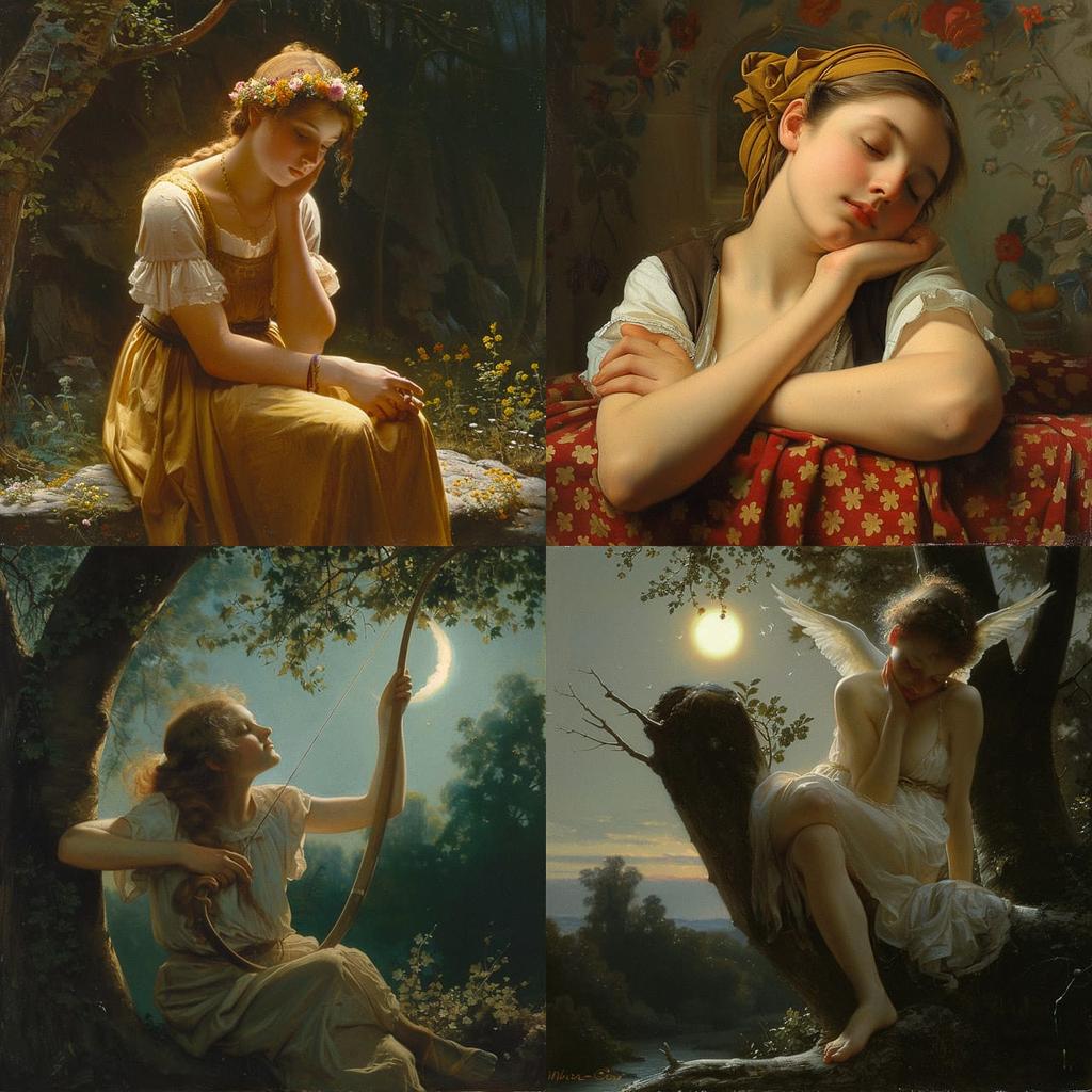 Pierre-Auguste Cot style, Midjourney V6, render 1 of 4