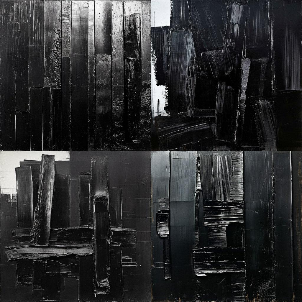 Pierre Soulages style, Midjourney V6, render 1 of 4