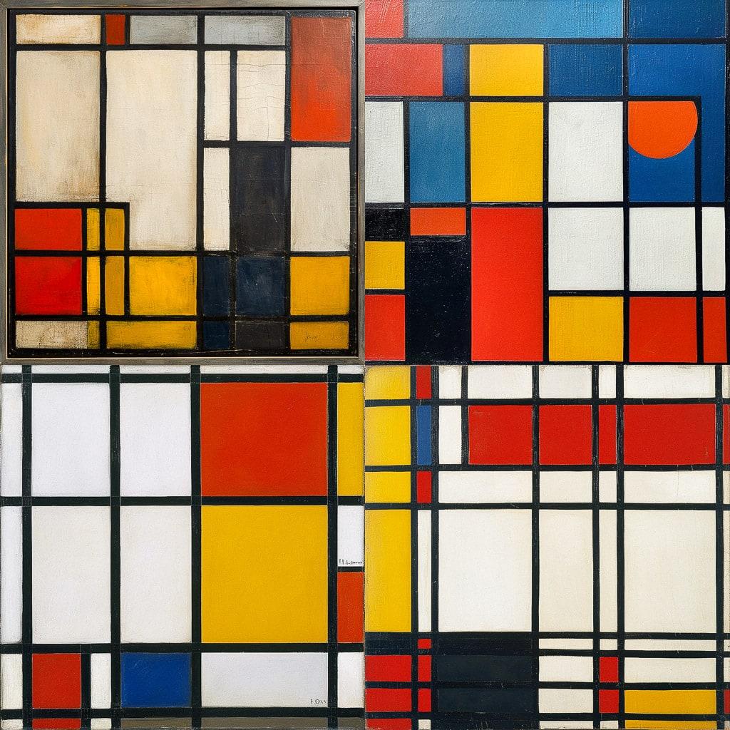 Piet Mondrian style, Midjourney V6, render 1 of 4