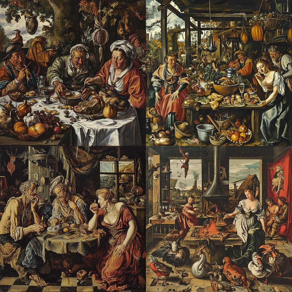 Pieter Aertsen style, Midjourney V6, render 1 of 4