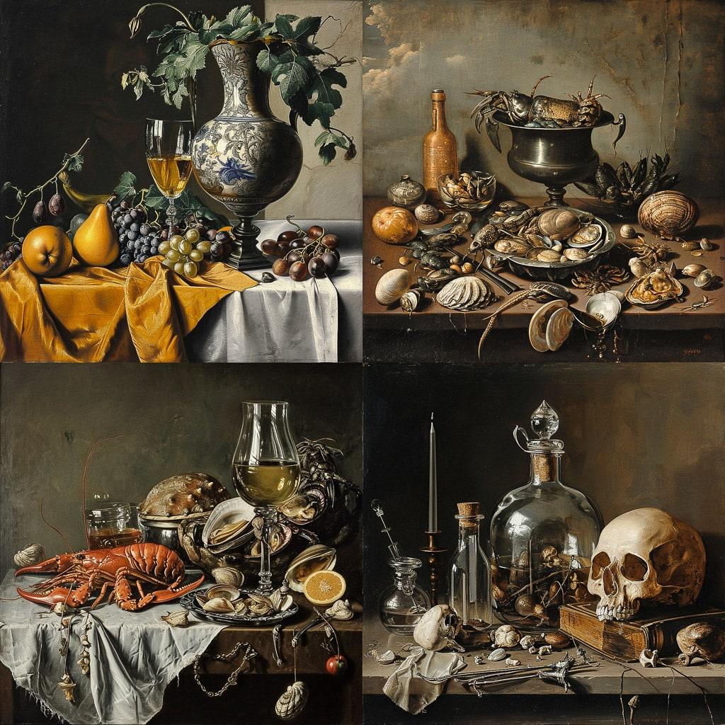 Pieter Claesz style, Midjourney V6, render 1 of 4