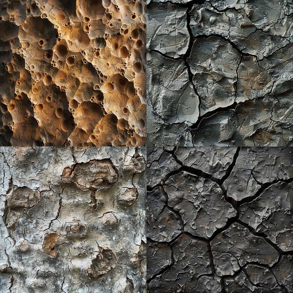 Pitted texture style, Midjourney V6, render 1 of 4