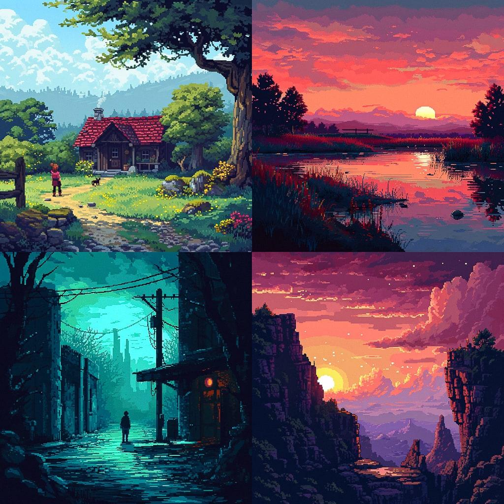 Pixel art style, Midjourney V6, render 1 of 4