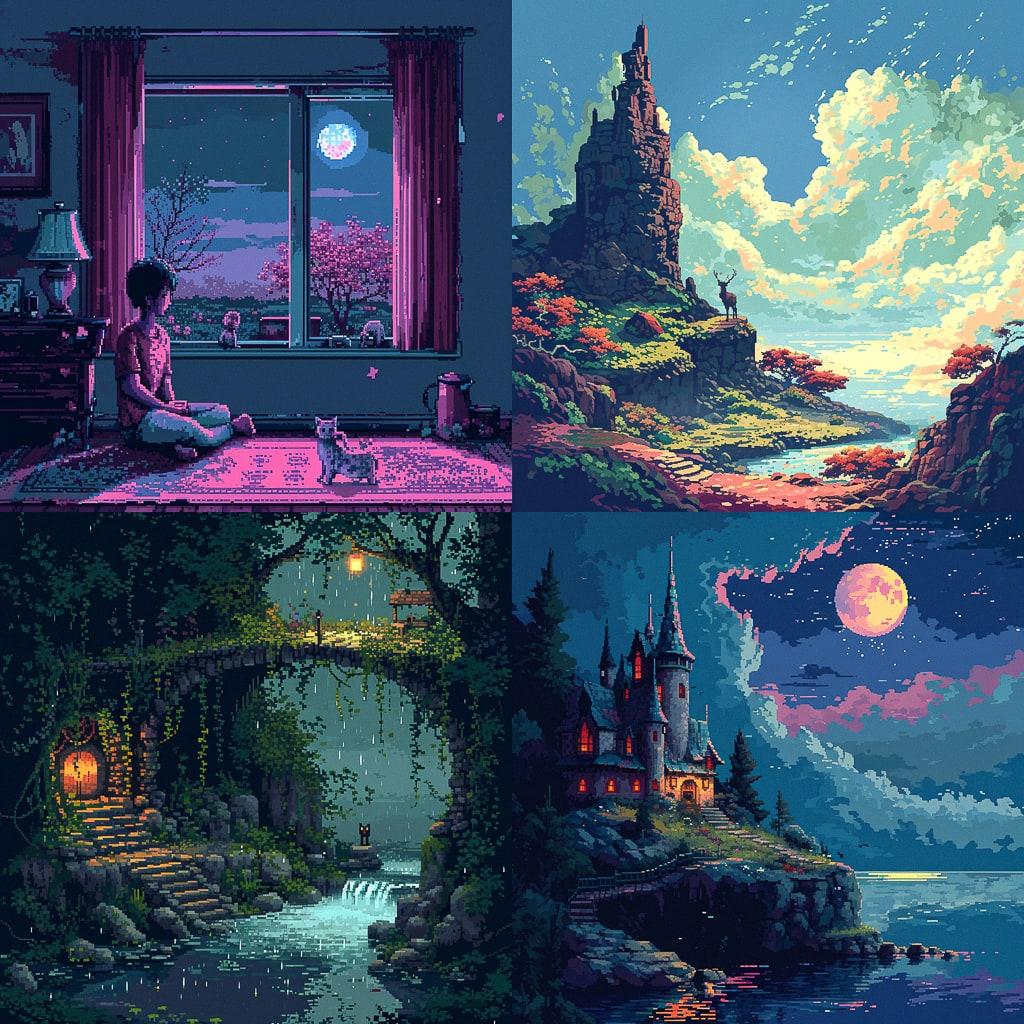 Pixel drawing style, Midjourney V6, render 1 of 4