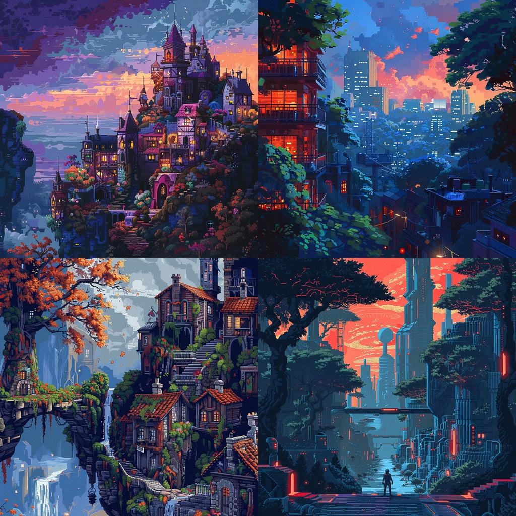Pixelscape style, Midjourney V6, render 1 of 4