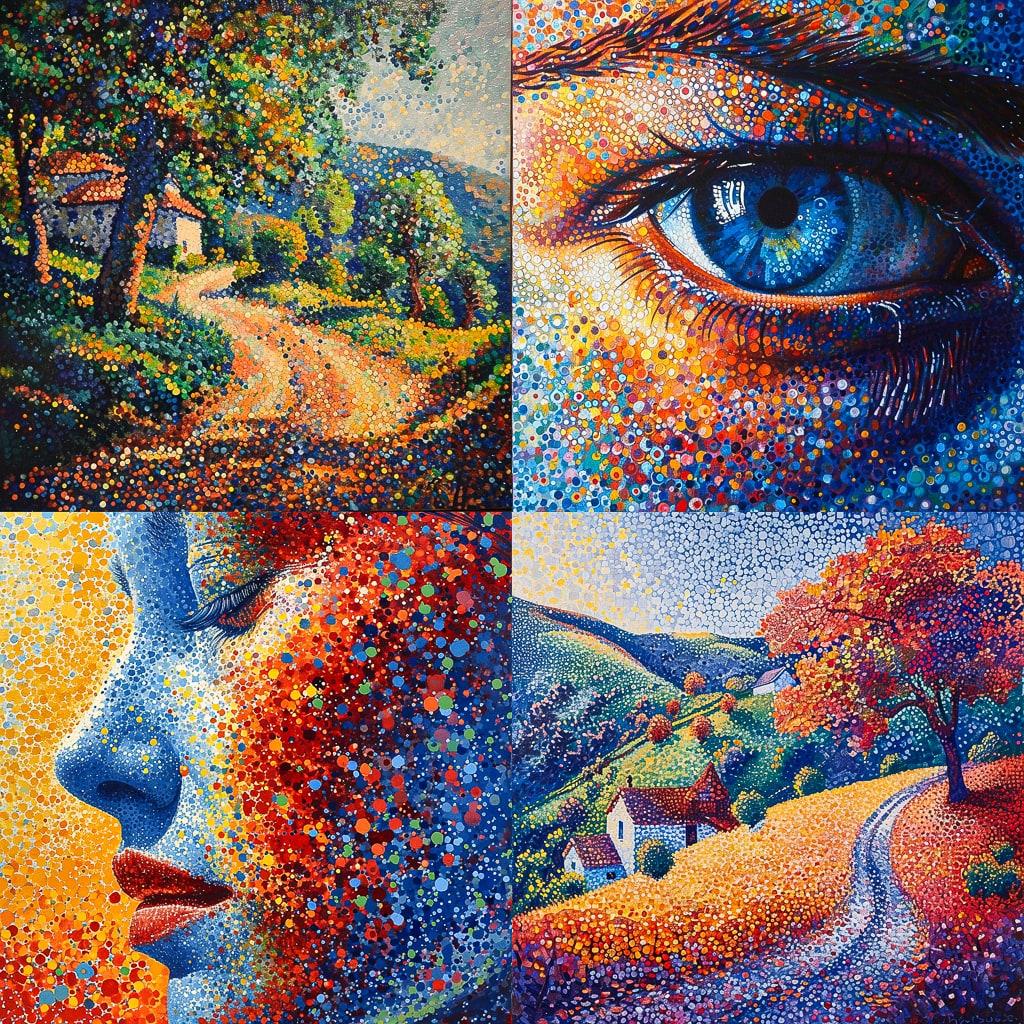 Pointillism style, Midjourney V6, render 1 of 4