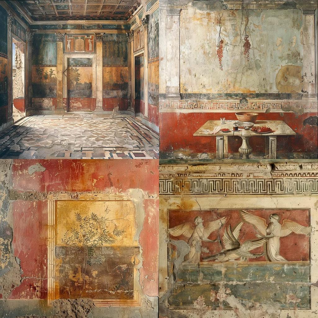 Pompeian fresco style, Midjourney V6, render 1 of 4