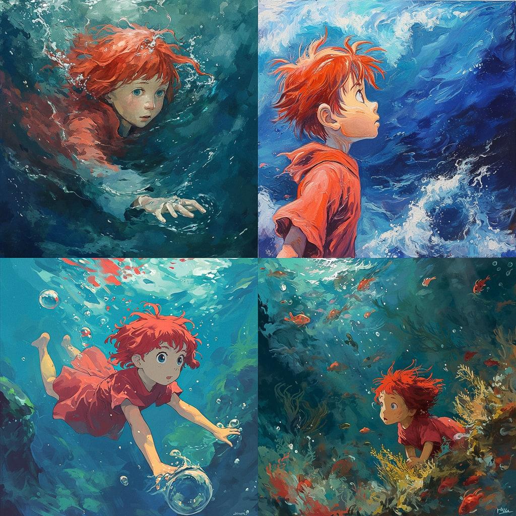 Ponyo style, Midjourney V6, render 1 of 4