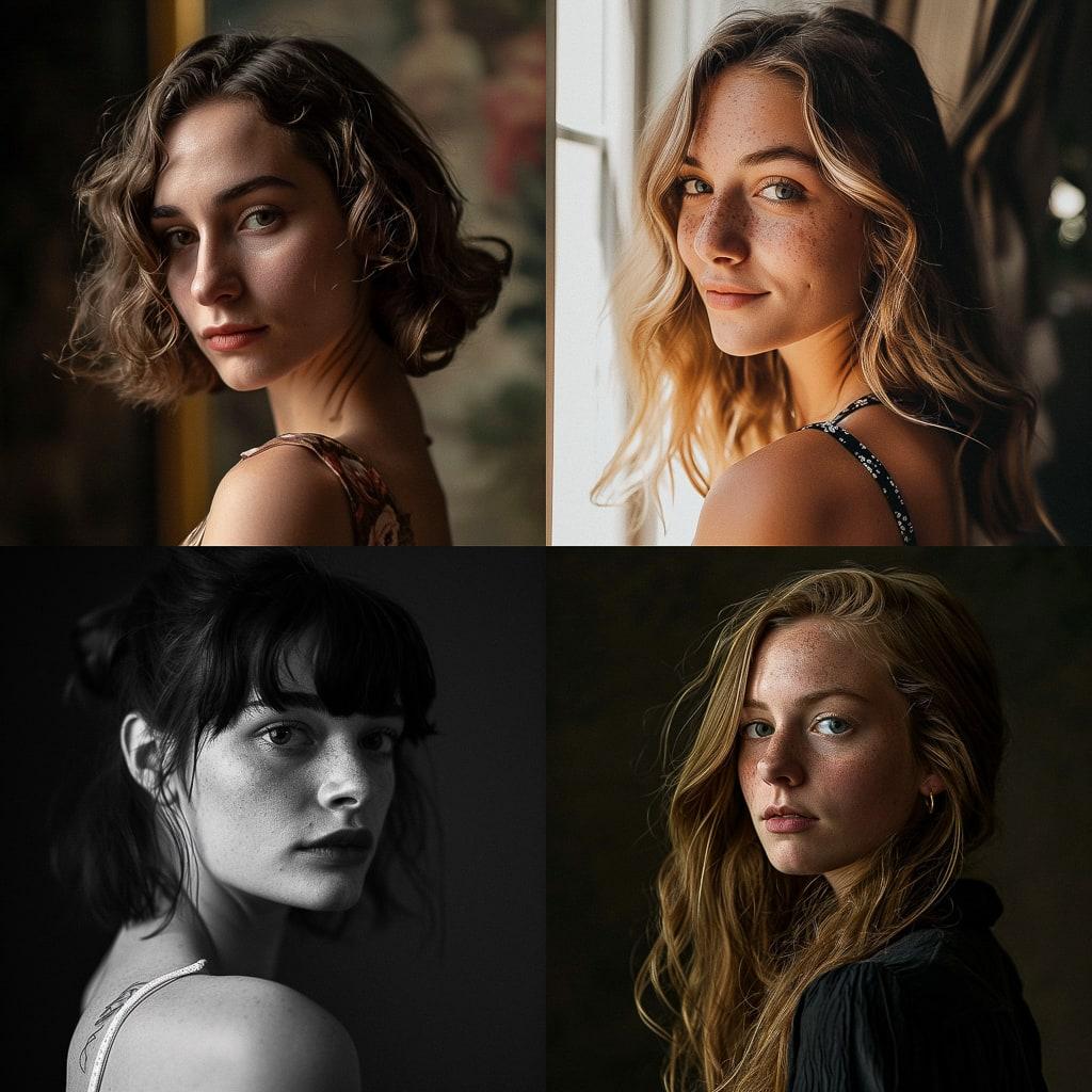 Portrait shot over the shoulder style, Midjourney V6, render 1 of 4